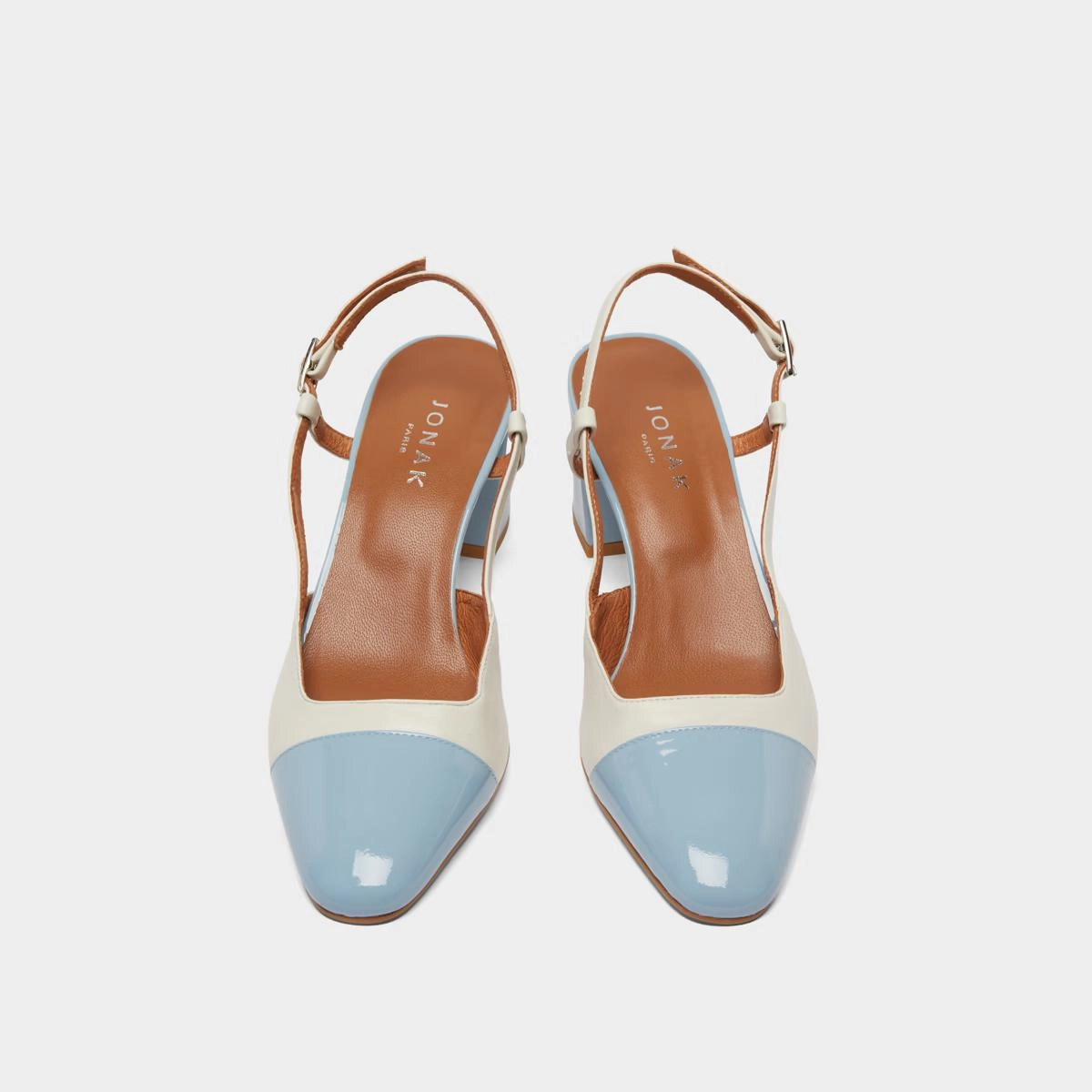 264- Dhapop Vernis/cuir Bleu-Ciel-ecru