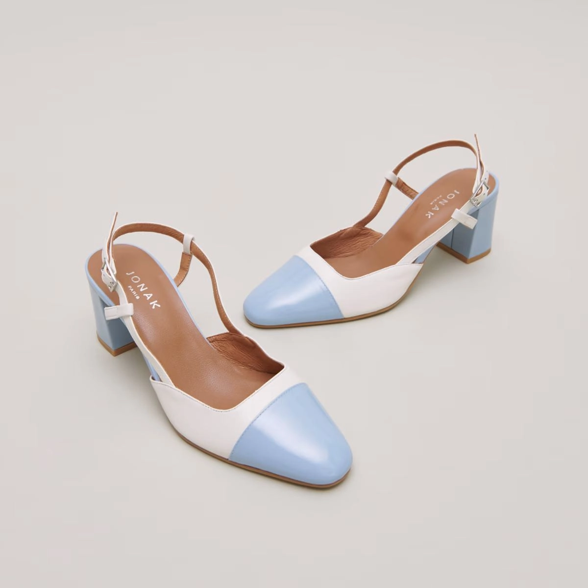 264- Dhapop Vernis/cuir Bleu-Ciel-ecru