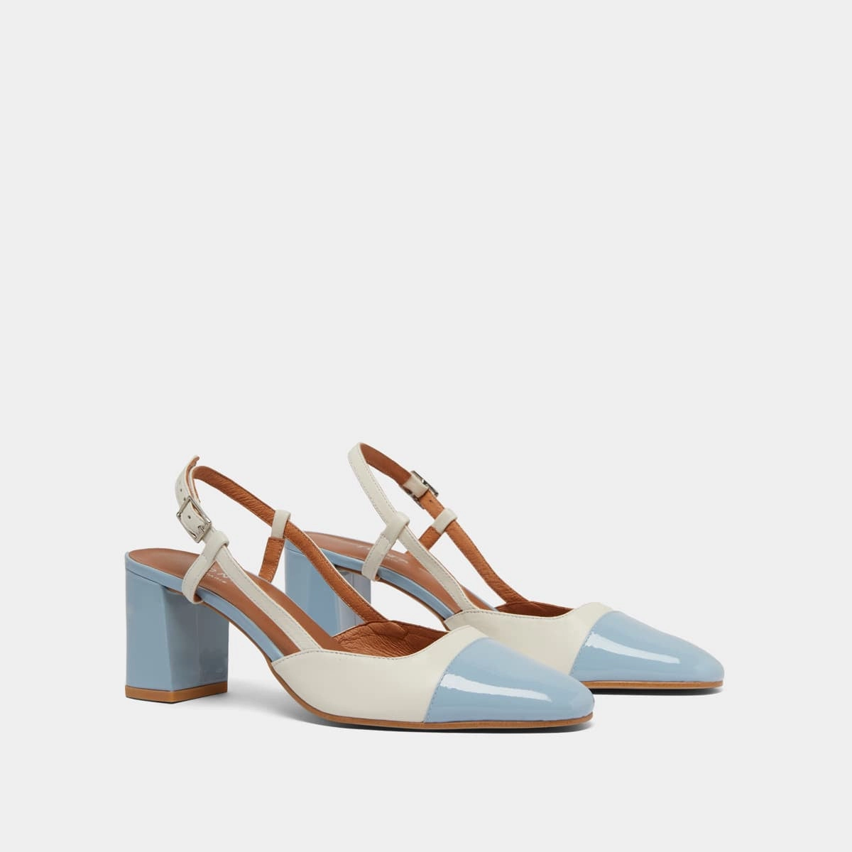 264- Dhapop Vernis/cuir Bleu-Ciel-ecru