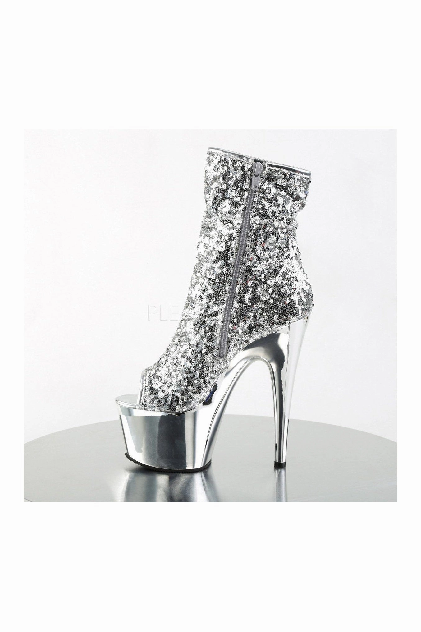 ADORE-1008SQ Platform Boot  | Silver Sequins