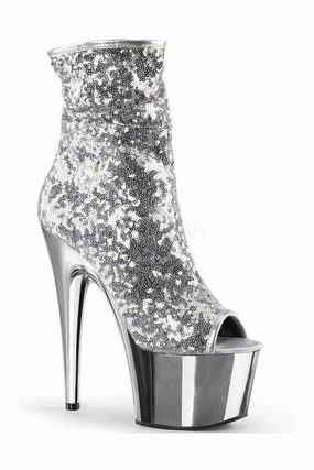 ADORE-1008SQ Platform Boot  | Silver Sequins