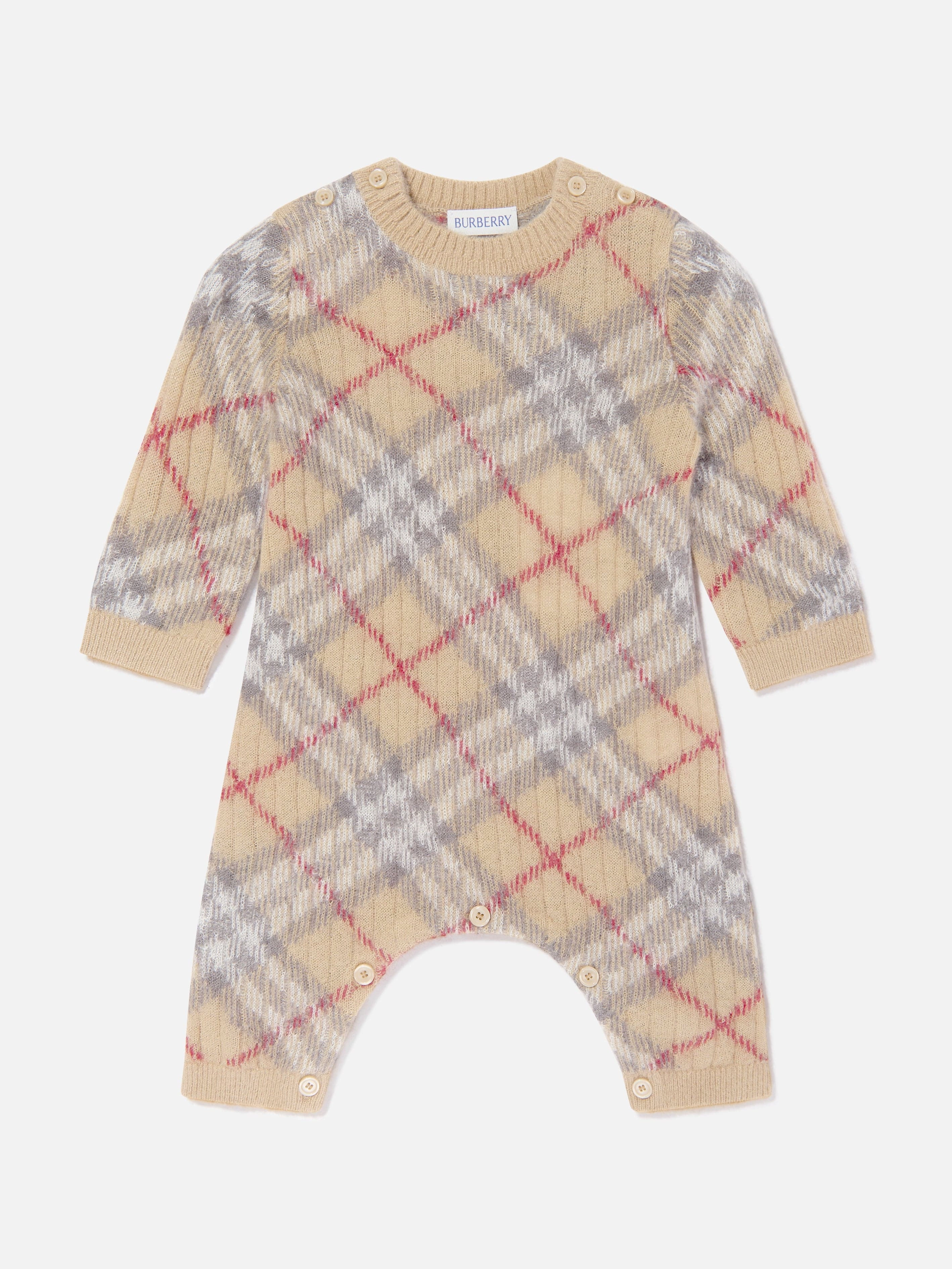 Baby Camillo Rib Check Romper in Beige