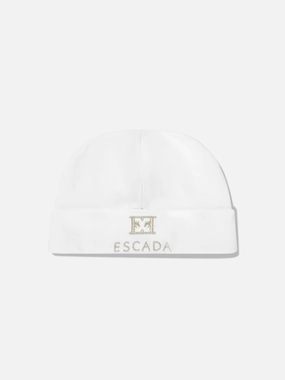Baby Girls Embroidered Logo Beanie in White