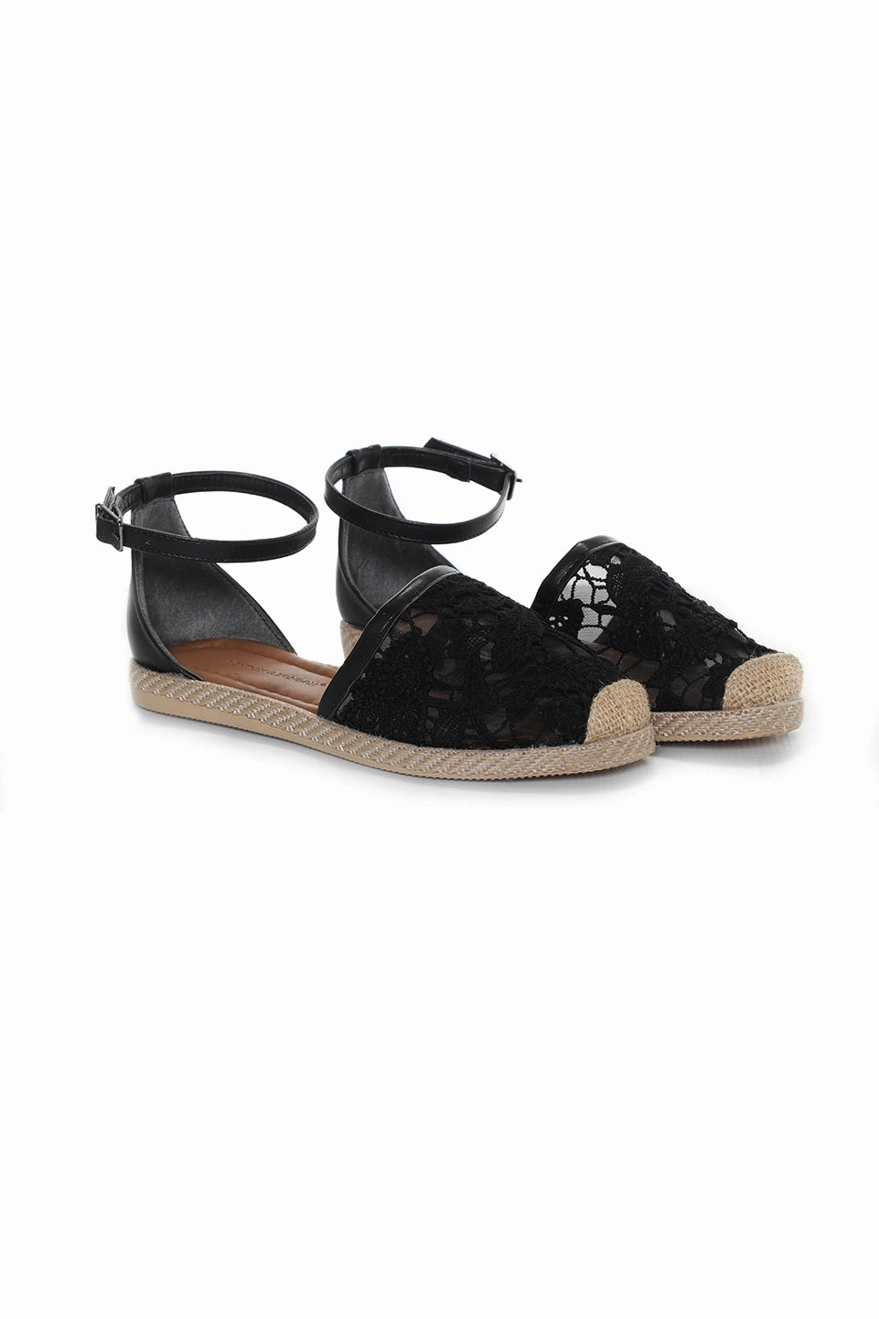 Bamboo Black Sandal With Strap Ankle