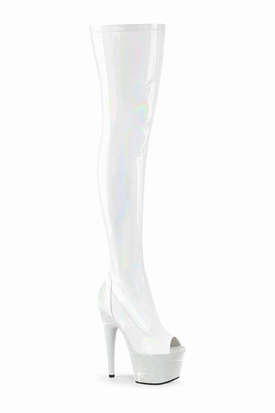 BEJEWELED-3011-7 White Patent Thigh Boot