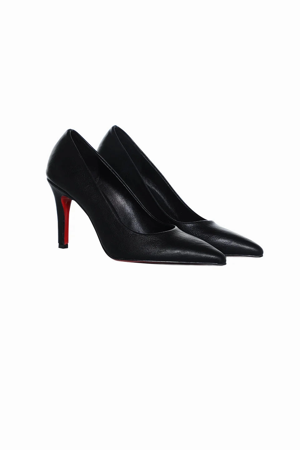 Black Pointed-Toe Heels With Red Soles
