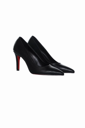 Black Pointed-Toe Heels With Red Soles