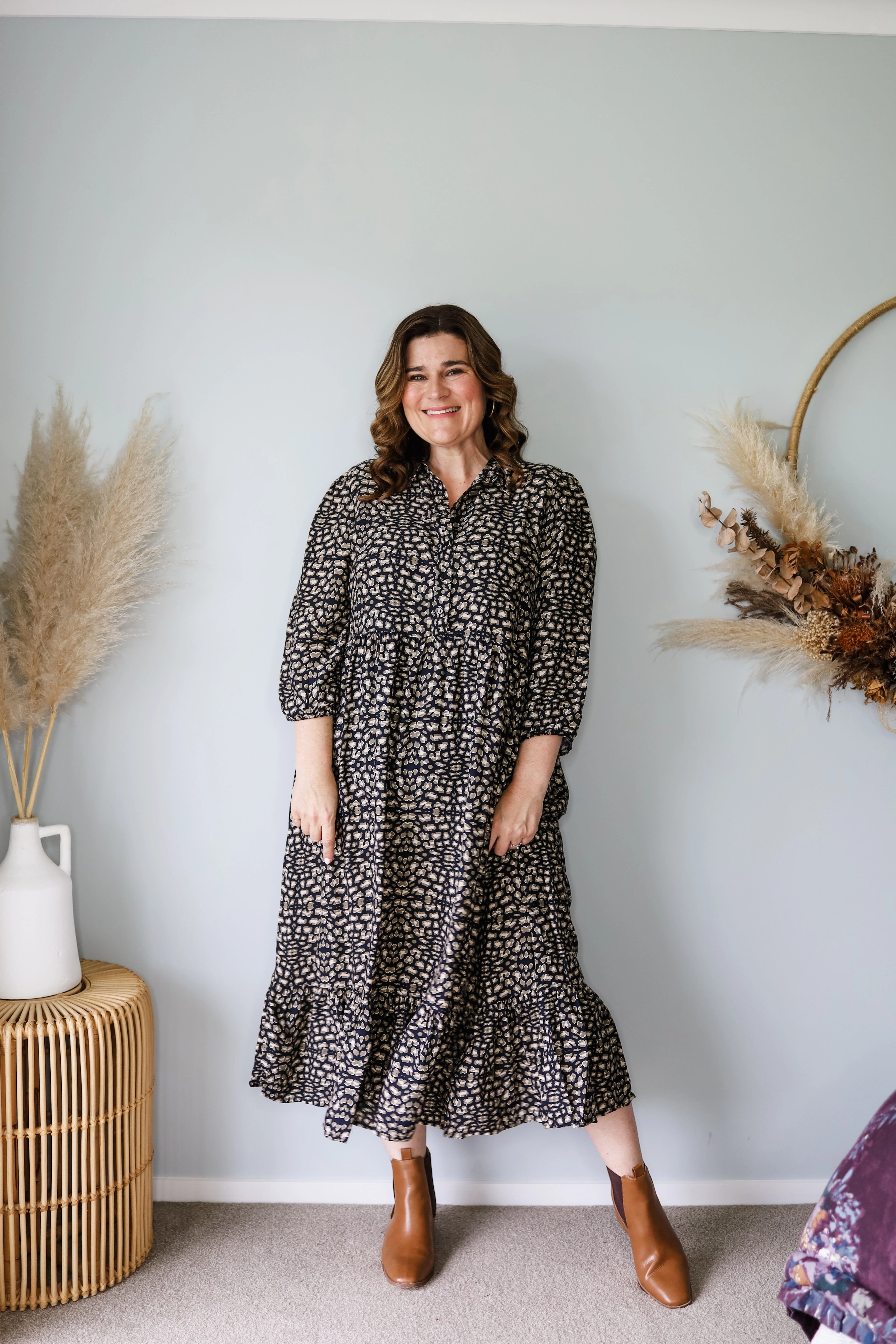 Boho Australia Kane Midi Dress Army Leopard