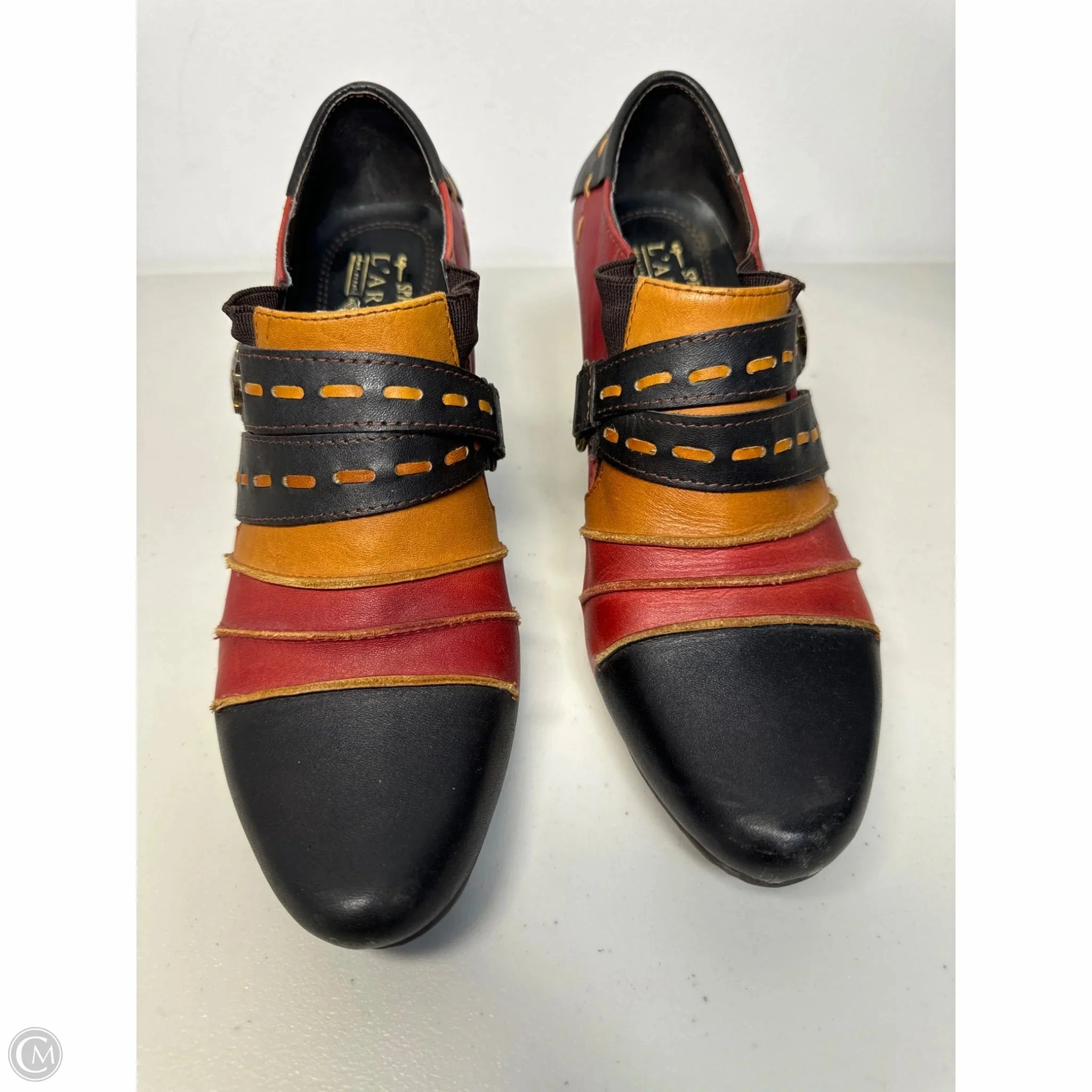 Boots Ankle Heels By Cmb In Black & Orange, Size: 9