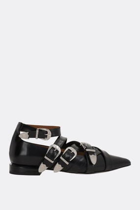 brushed leather ballerinas with buckles