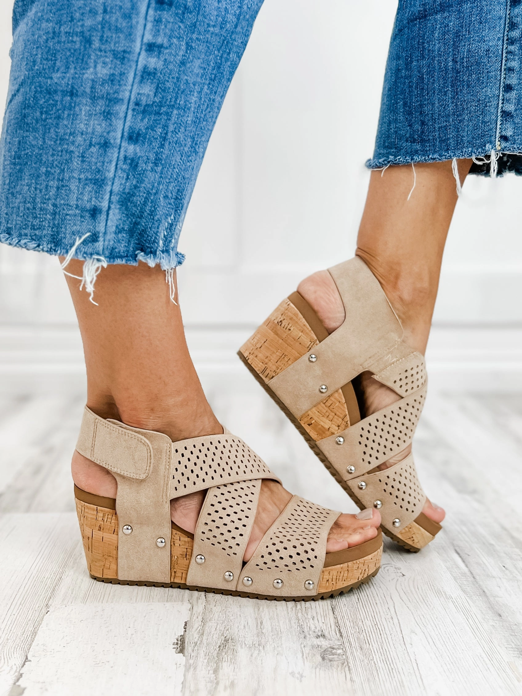 Corky's Guilty Wedge Sandal in Sand Faux Suede
