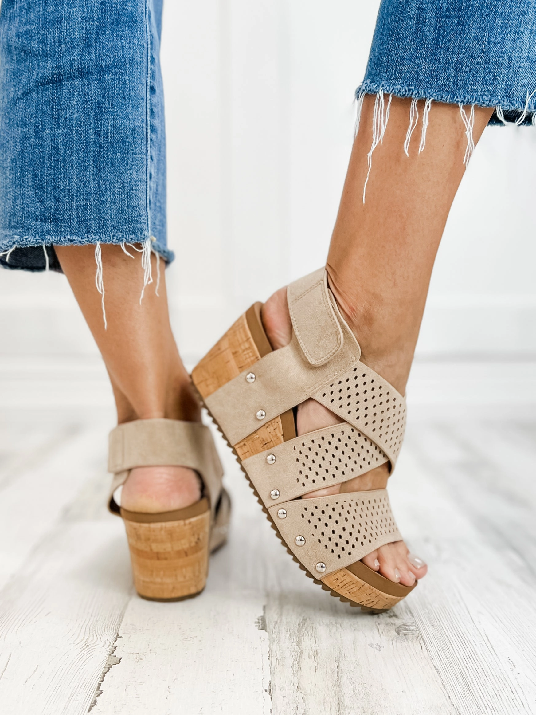 Corky's Guilty Wedge Sandal in Sand Faux Suede
