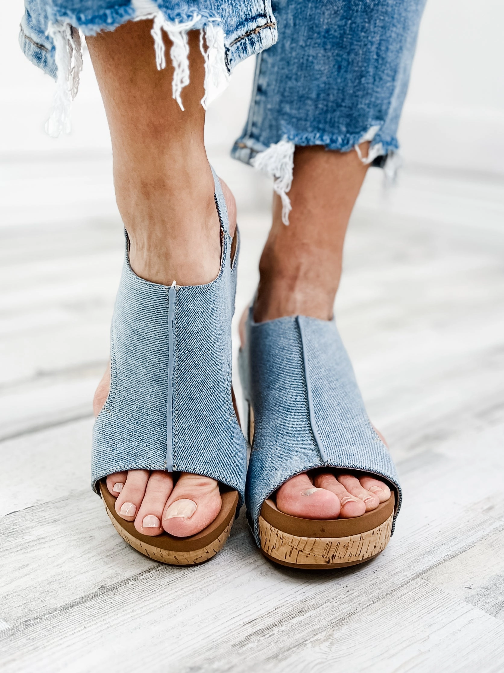 Corkys Carley Blue Denim Wedge Shoe