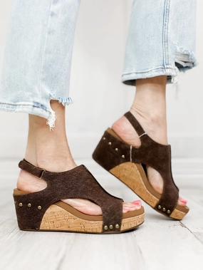 Corkys Carley Brown Washed Canvas Wedge Shoe