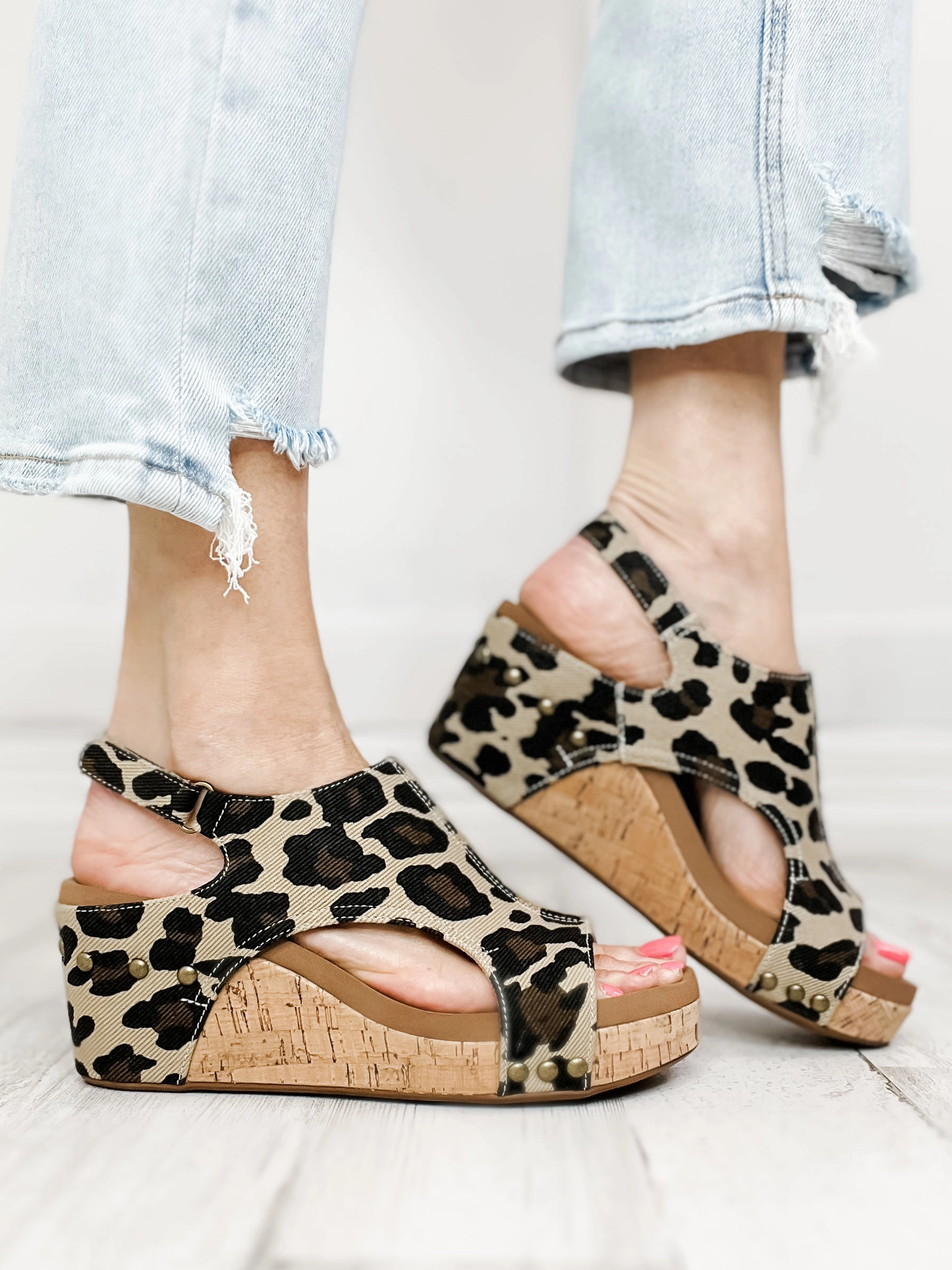 Corkys Carley Ivory Canvas Leopard Wedge Shoe