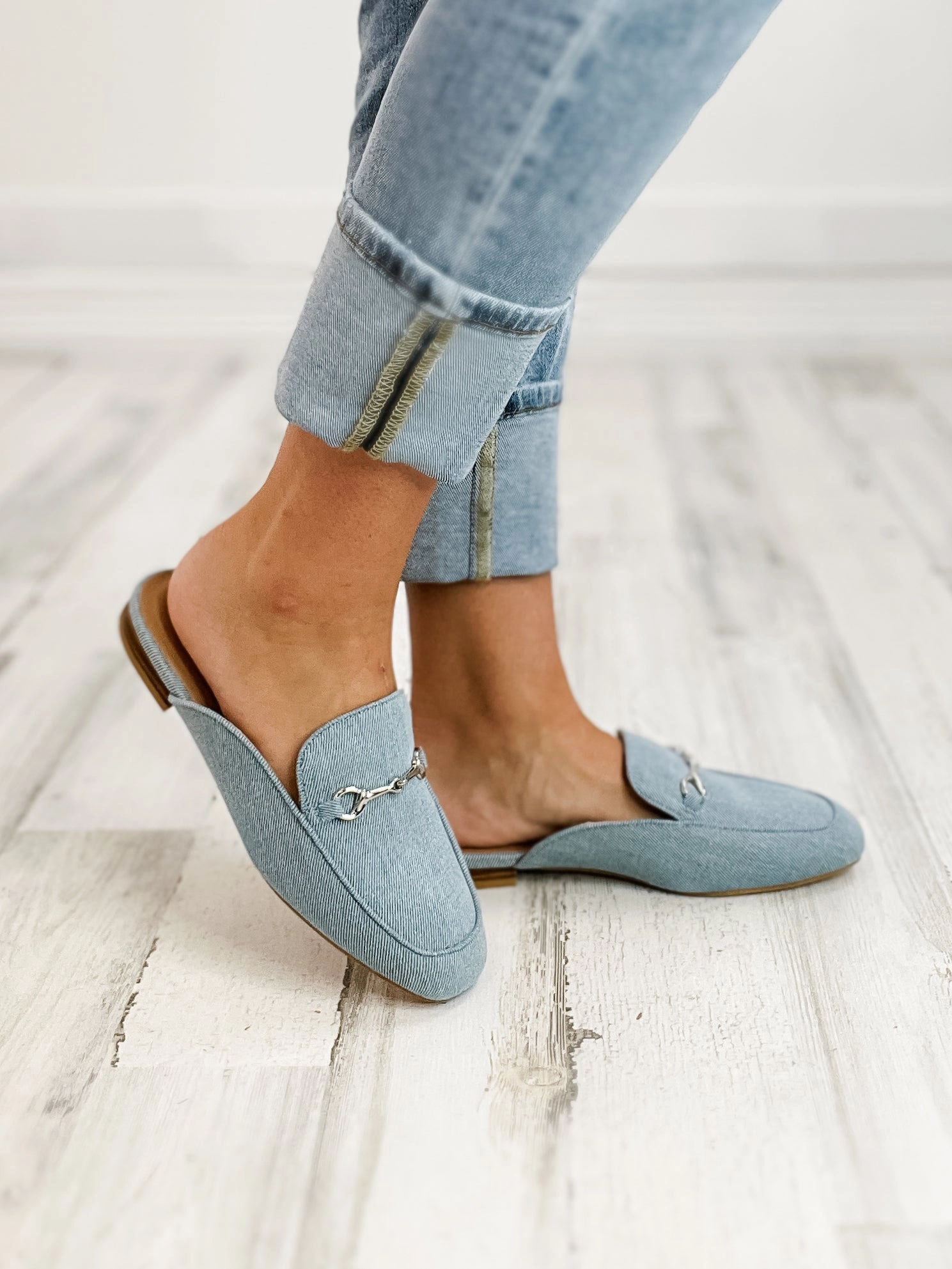 Corkys Charmer Loafer Slides in Blue Denim