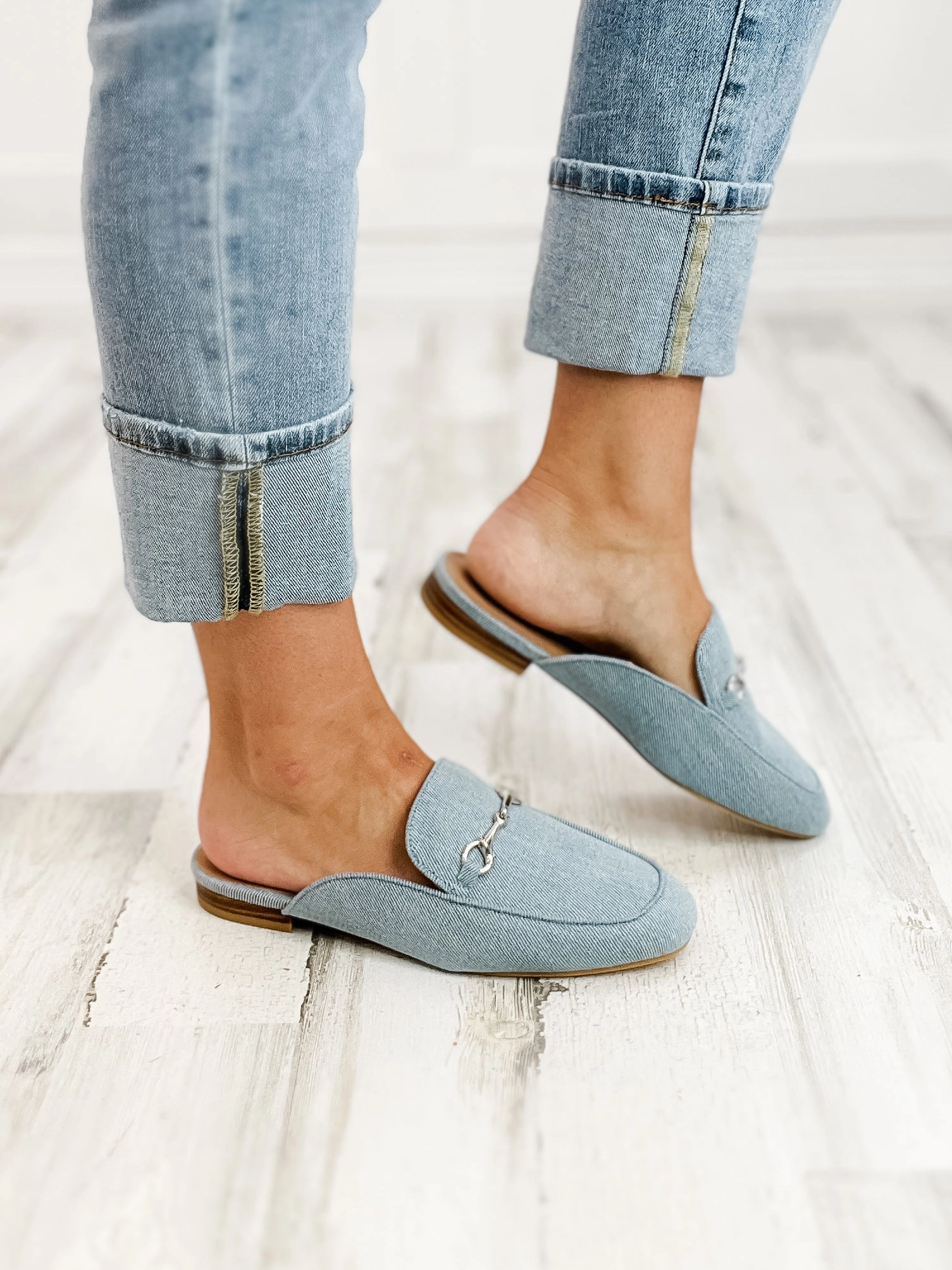 Corkys Charmer Loafer Slides in Blue Denim