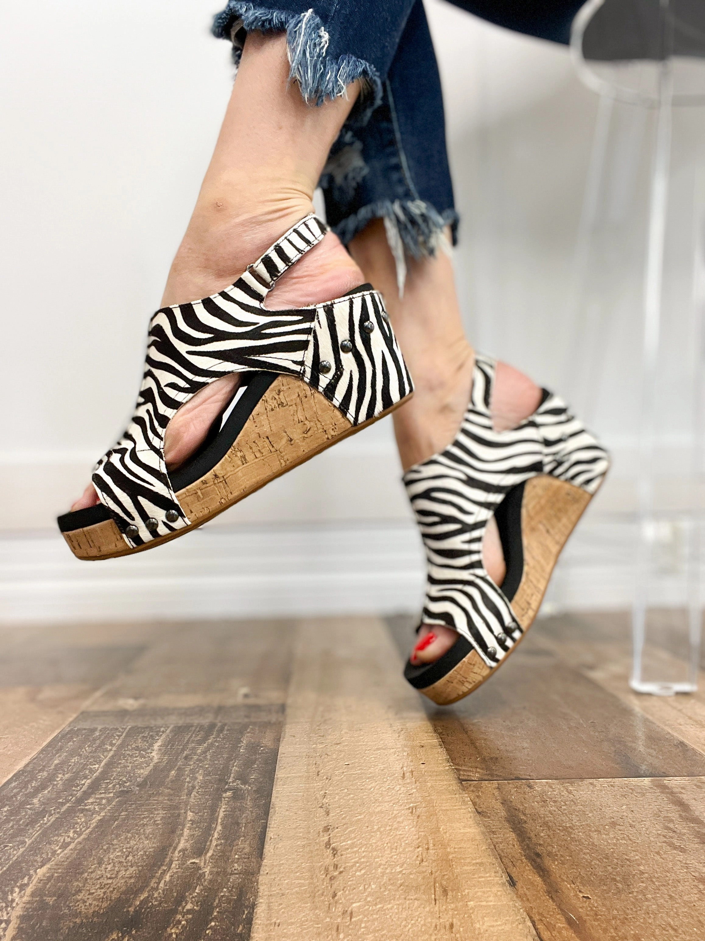 Corkys Pasture Wedge Sandals in Zebra