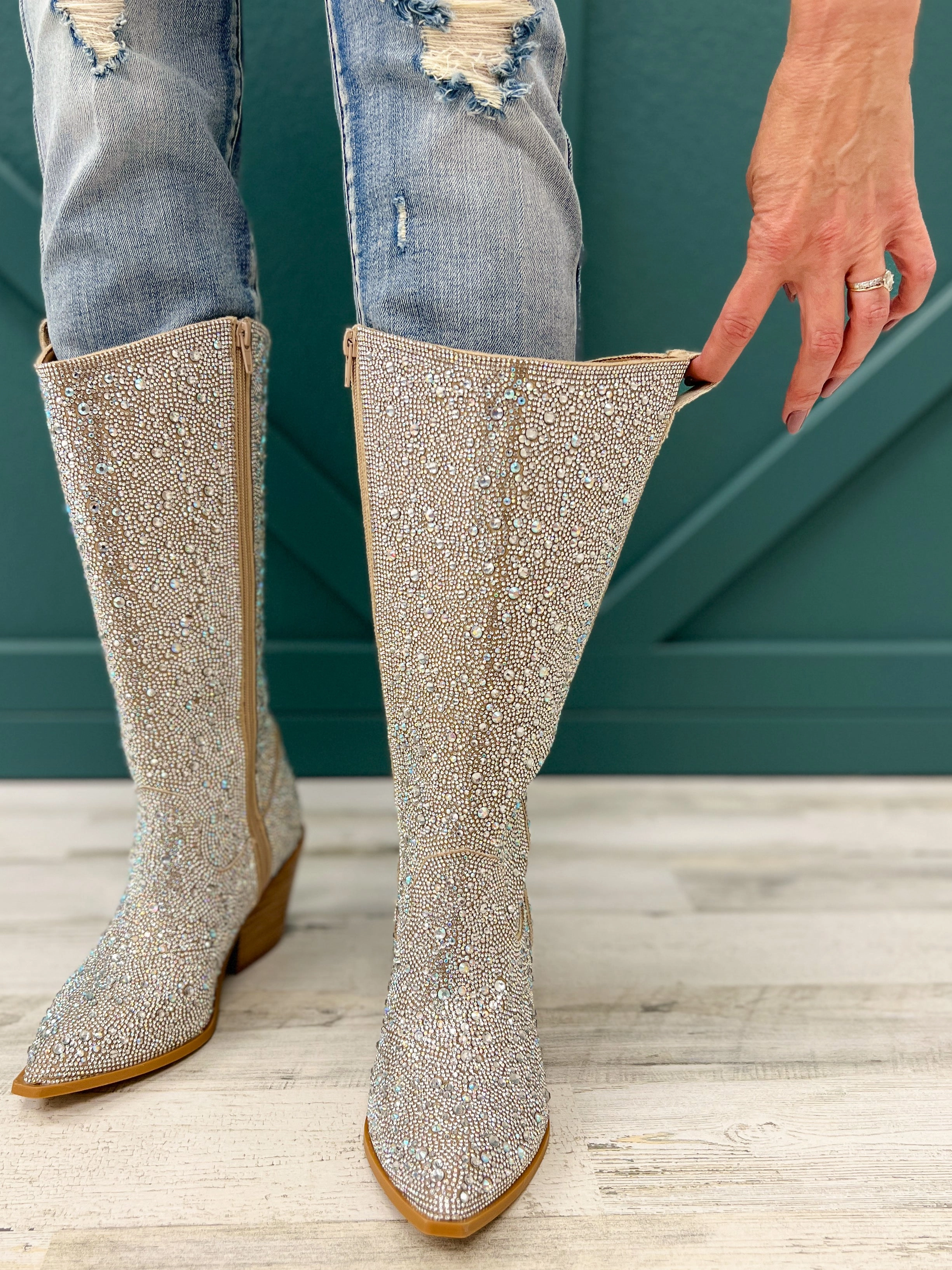 Corkys "Glitzy" Tall Rhinestone Boots in Clear
