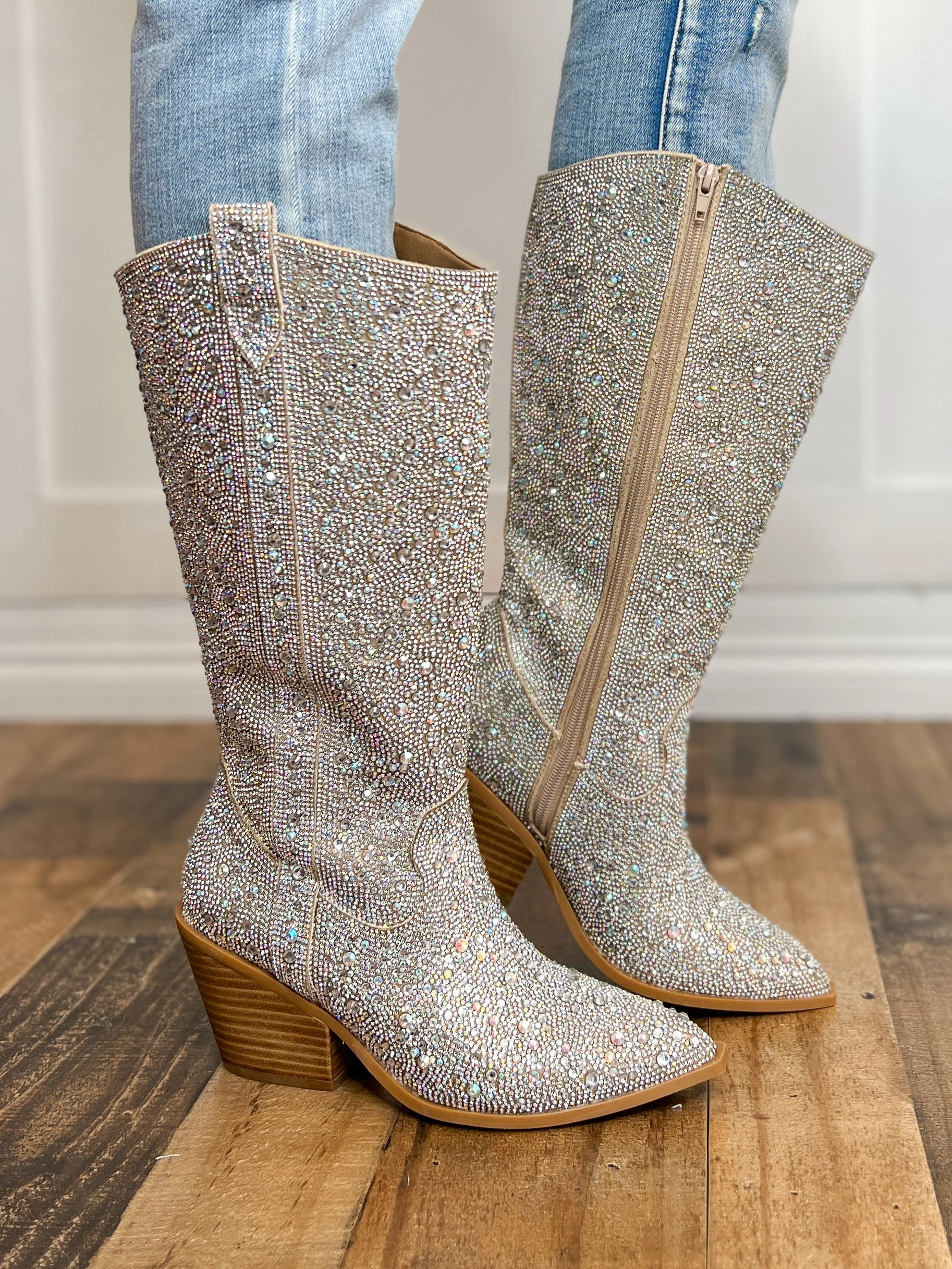 Corkys "Glitzy" Tall Rhinestone Boots in Clear
