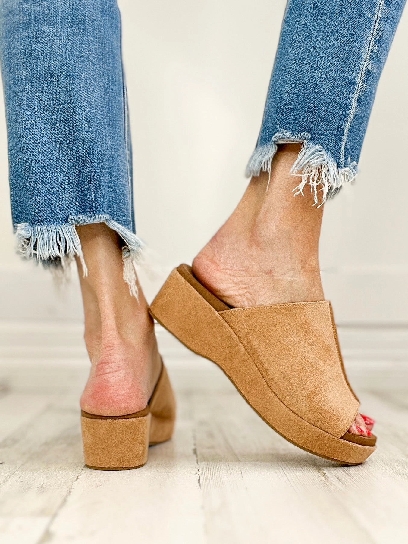 Corkys Take Notes Slip-On Wedge Slides in Camel