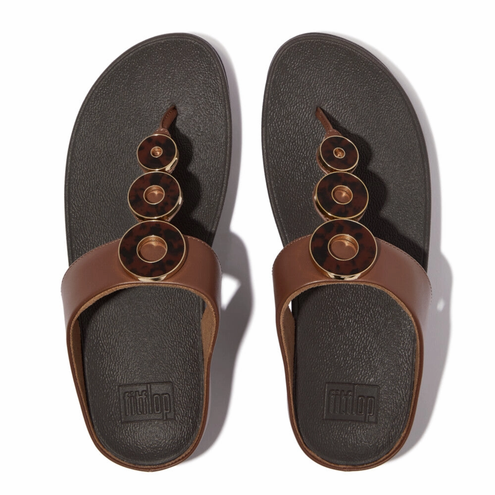 FINO RESIN-HOOP LEATHER TOE-POST SANDALS