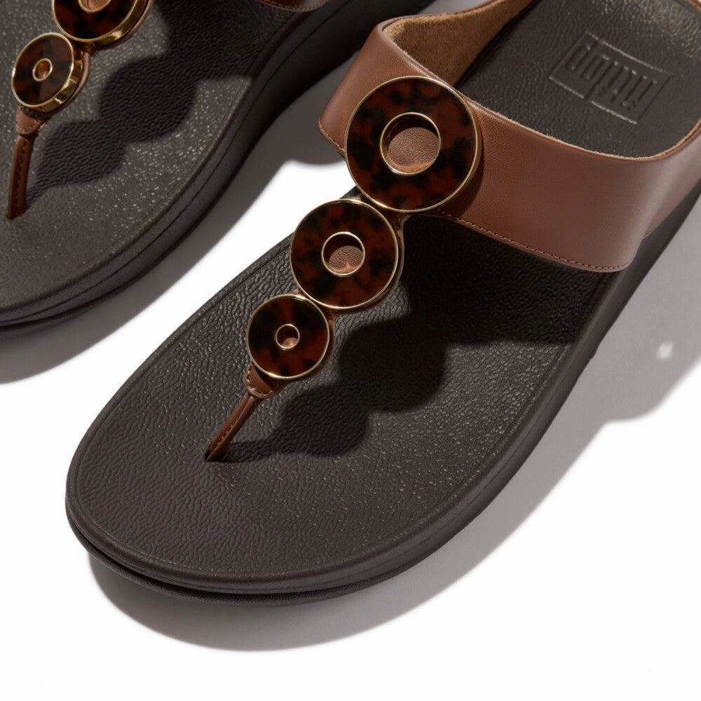 FINO RESIN-HOOP LEATHER TOE-POST SANDALS