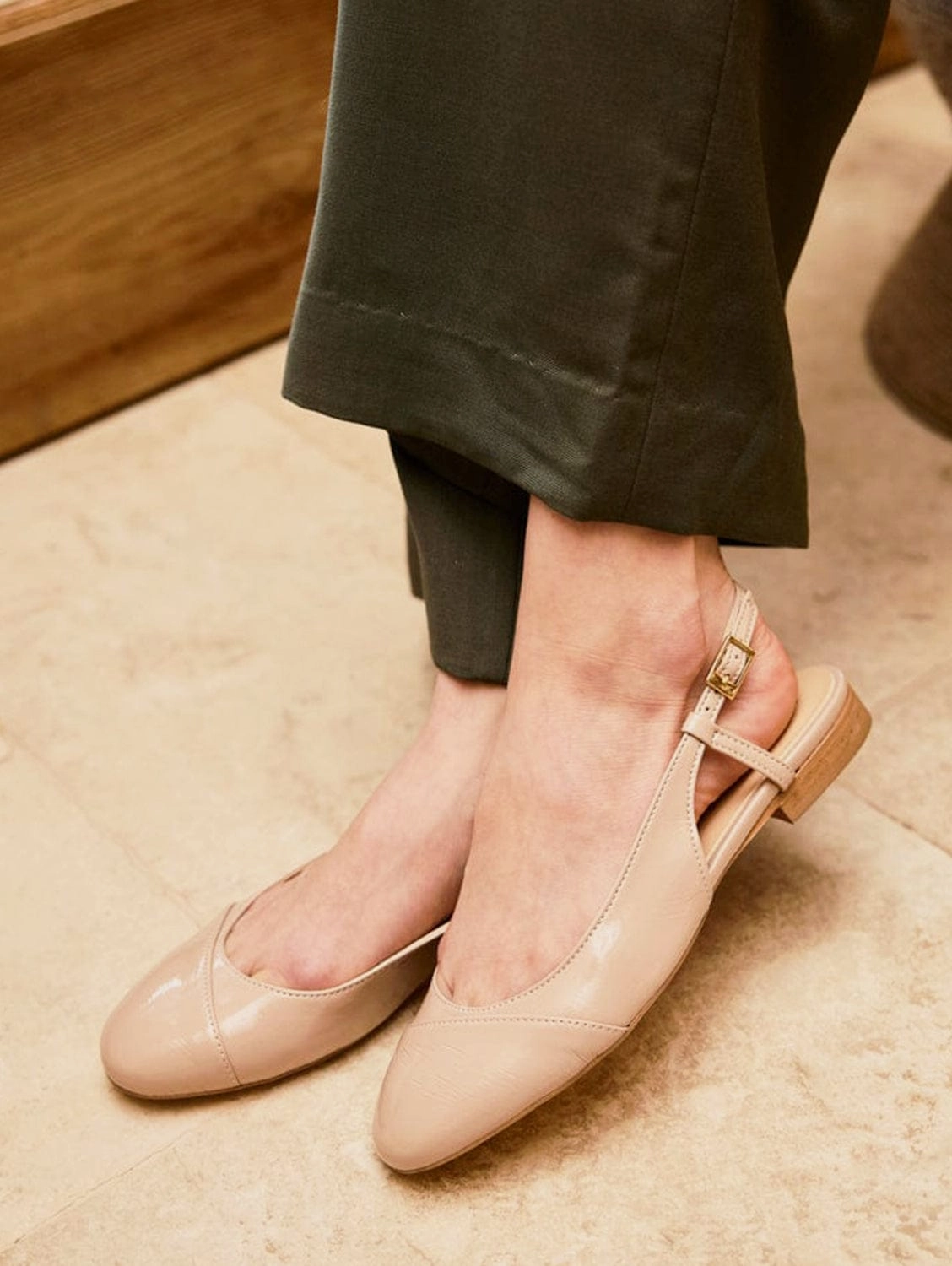 Hortense Vegan Recycled Grain Slingback Patent Pumps | Dune