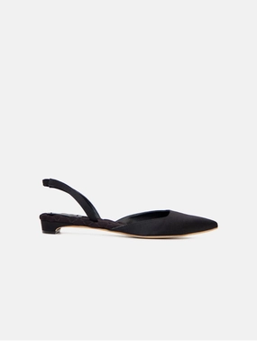 Jackie Cotton Vegan Slingback Flats | Black Satin