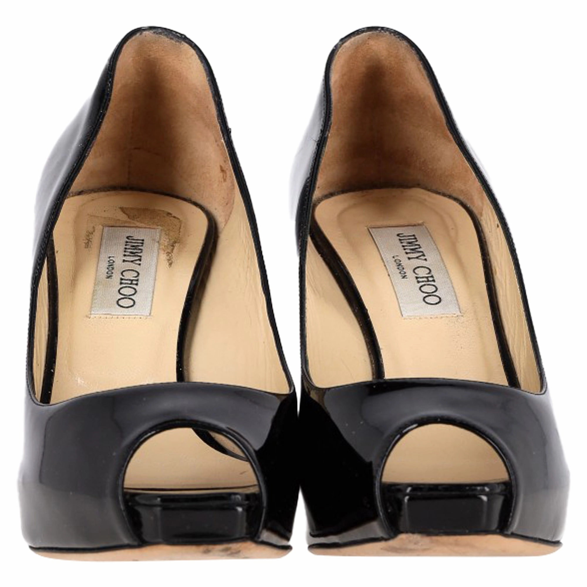 Jimmy Choo Comet Peep Toe Pumps in Black Patent Leather