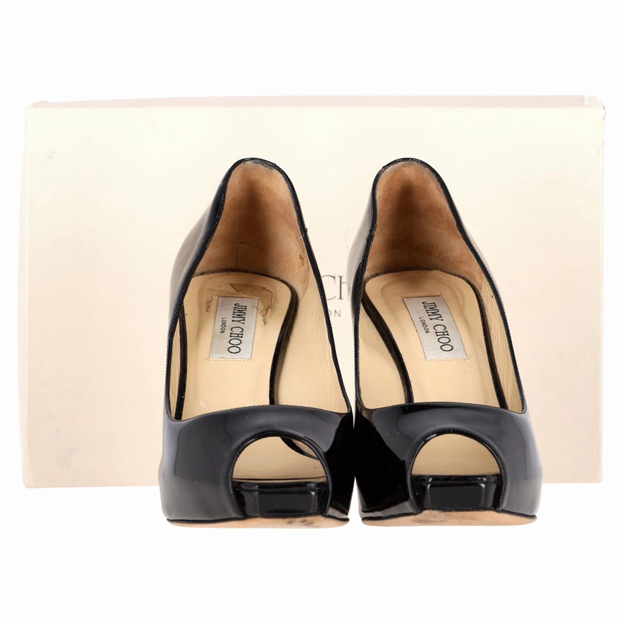 Jimmy Choo Comet Peep Toe Pumps in Black Patent Leather