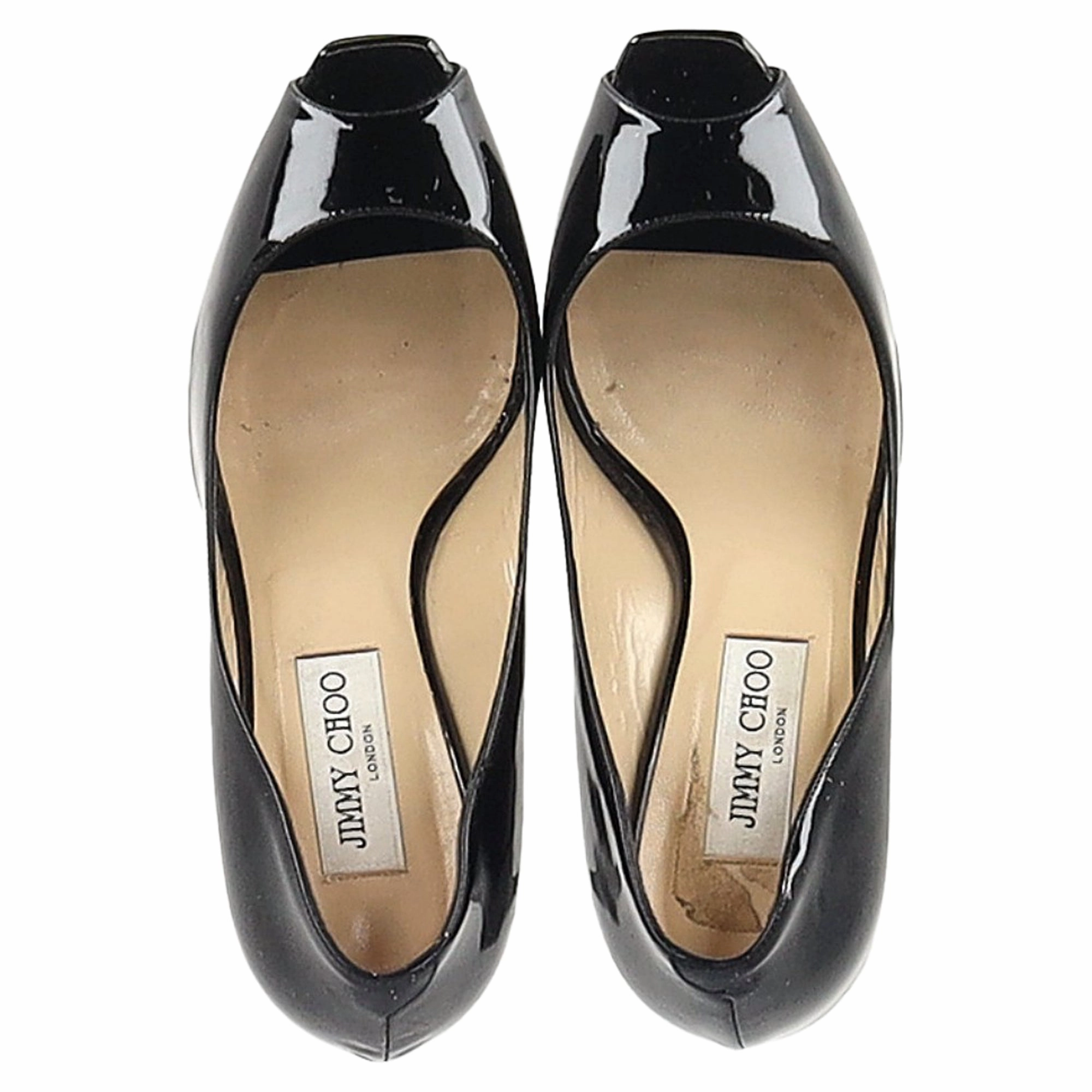 Jimmy Choo Comet Peep Toe Pumps in Black Patent Leather