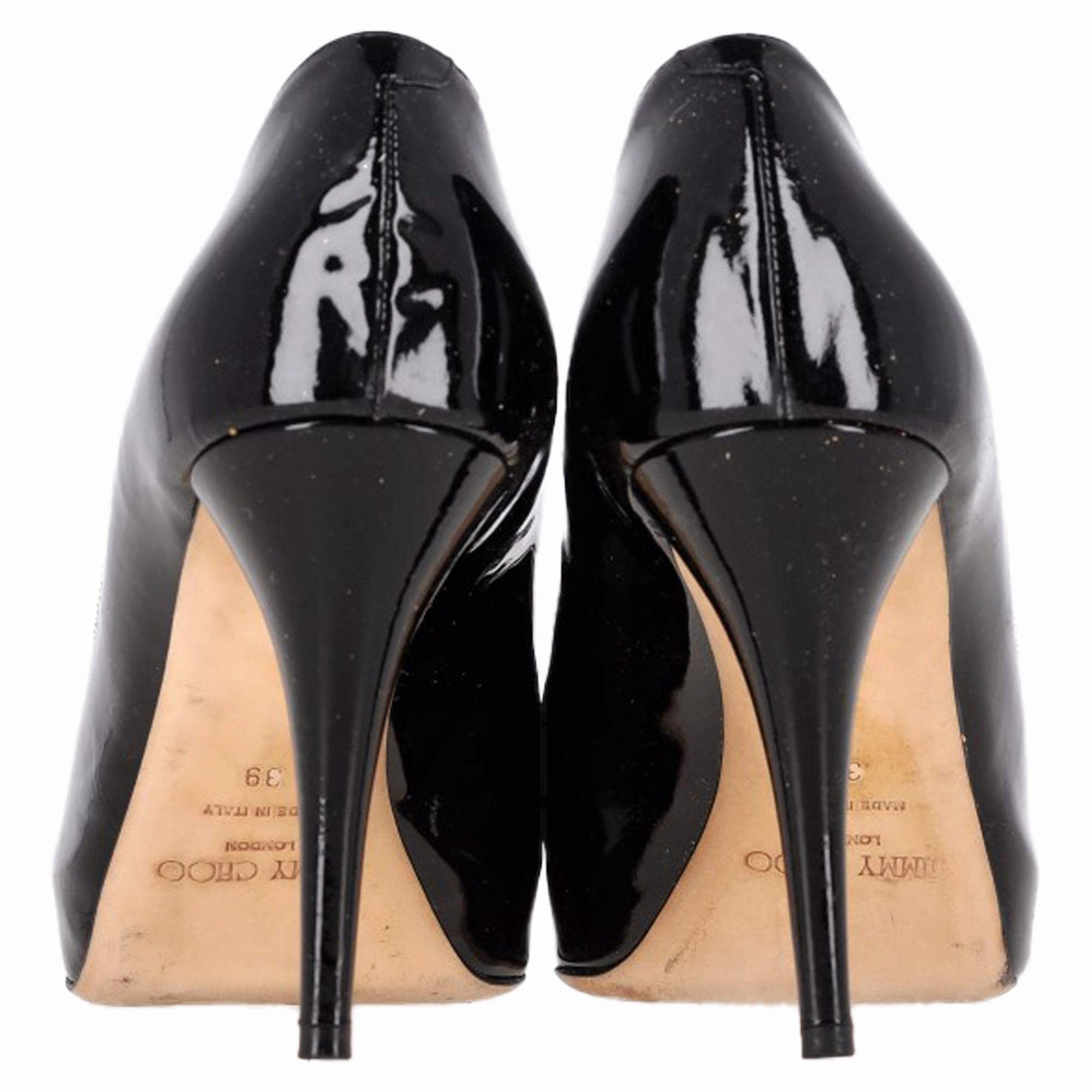 Jimmy Choo Comet Peep Toe Pumps in Black Patent Leather