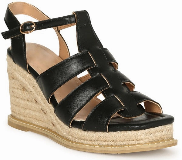 Kattie Black Platform Wedge Sandals - Final Sale