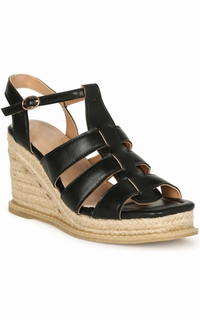 Kattie Black Platform Wedge Sandals - Final Sale