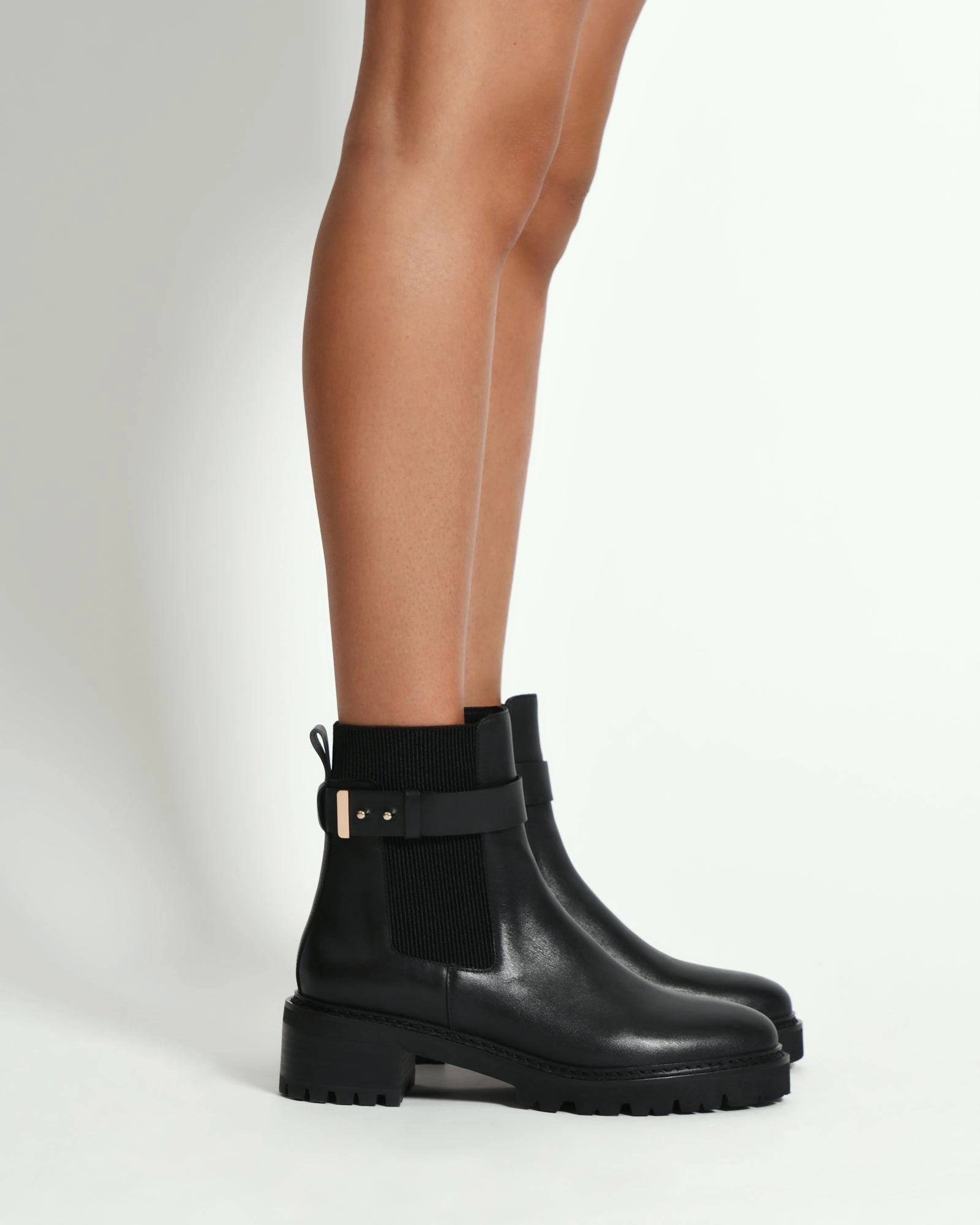 KIKO FLAT ANKLE BOOTS BLACK LEATHER
