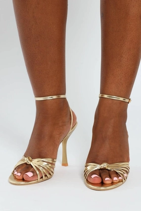 Knotted Ankle Strap Stiletto Heel - Gold