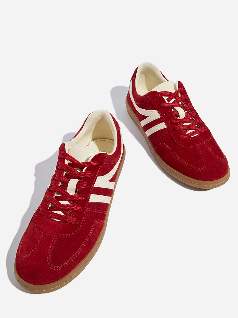 LUNA BLU Red Faux-Suede Lace-Up Sneakers