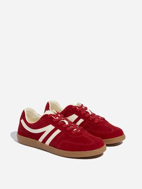 LUNA BLU Red Faux-Suede Lace-Up Sneakers