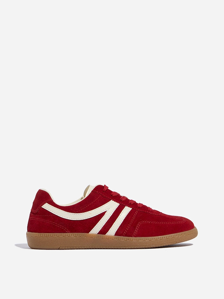 LUNA BLU Red Faux-Suede Lace-Up Sneakers