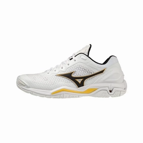 Mizuno Herren Wave Stealth V Shoes. White/Black/Lemon Chrome. 44.5 EU