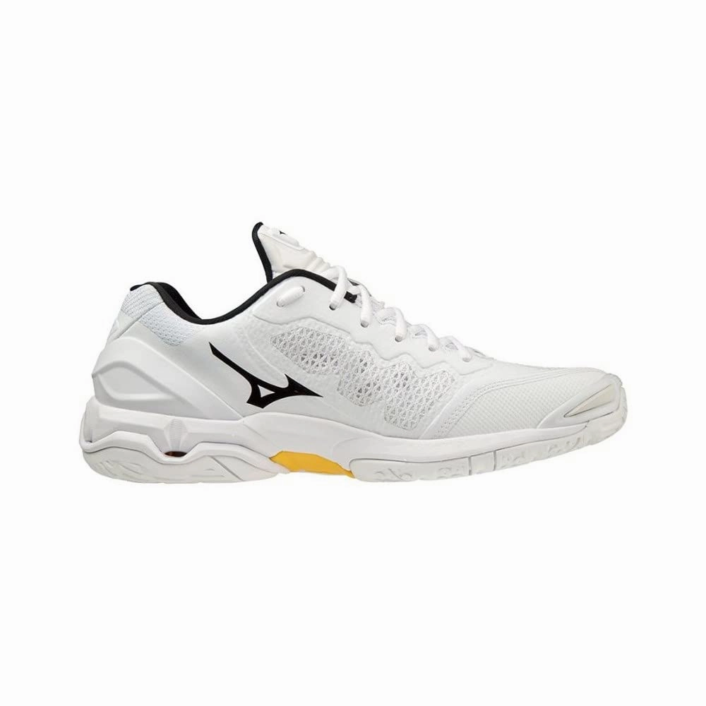 Mizuno Herren Wave Stealth V Shoes. White/Black/Lemon Chrome. 44.5 EU