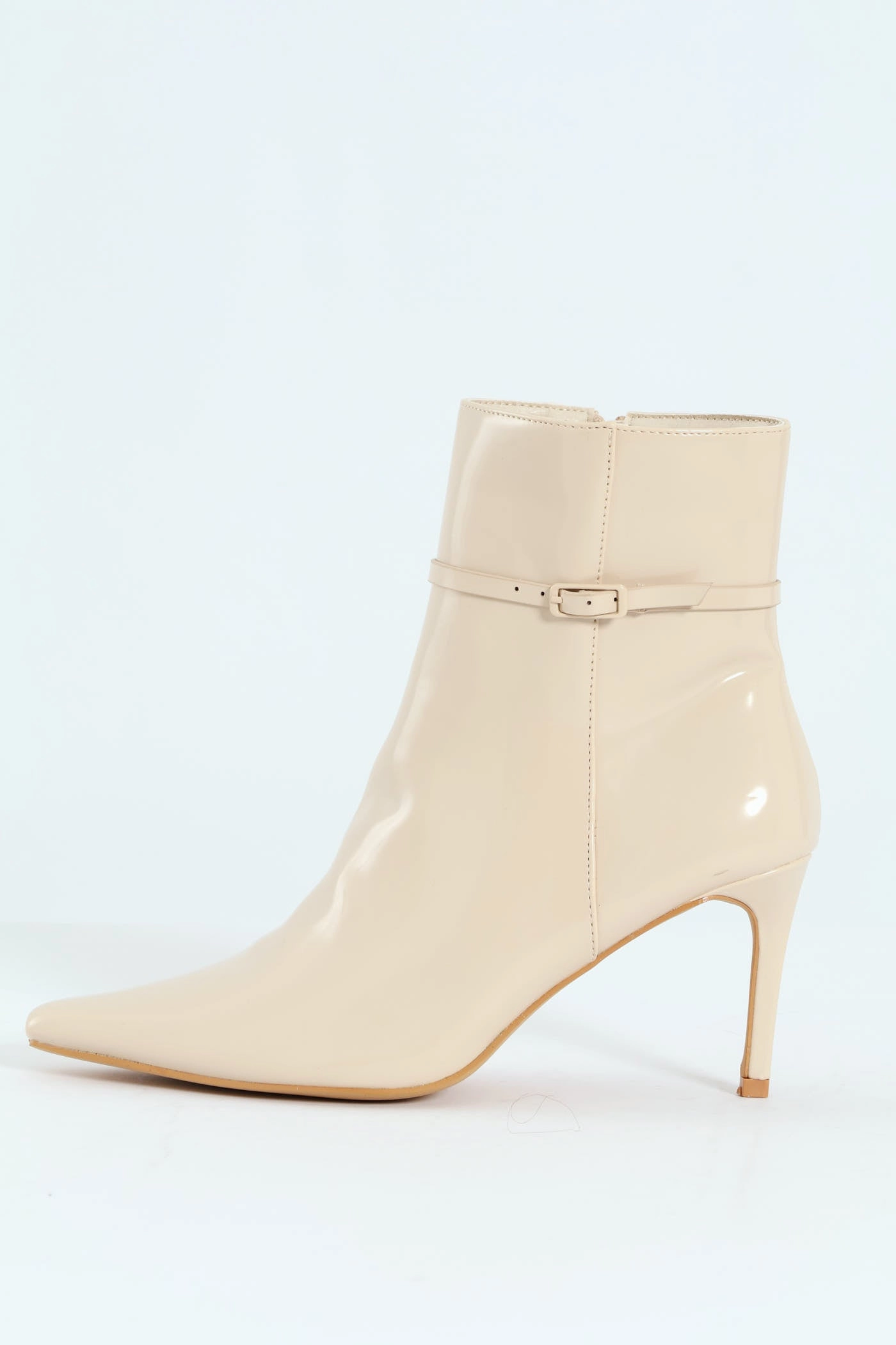 Pointed Self Colour Strap Ankle Boot - Beige
