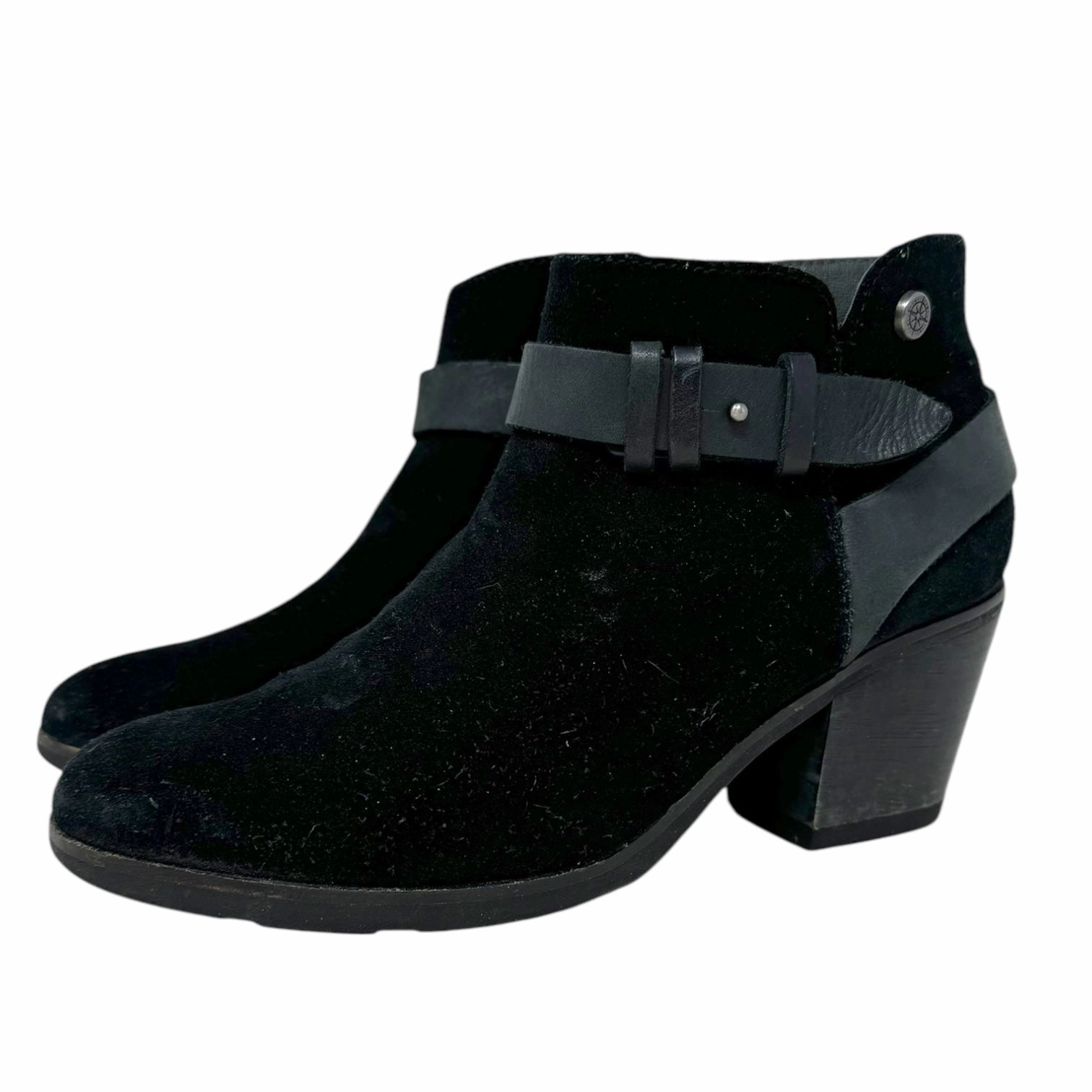 Reikavik Black Leather & Suede Chunky Block Heeled Ankle Boot By Bussola In Black, Size: US 8/EU 40