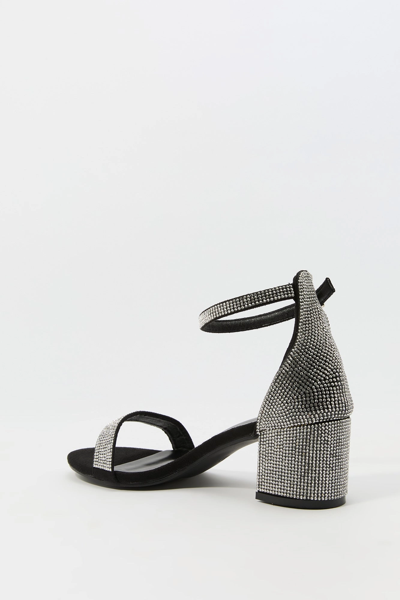 Rhinestone Open Toe Ankle Strap Low Heel