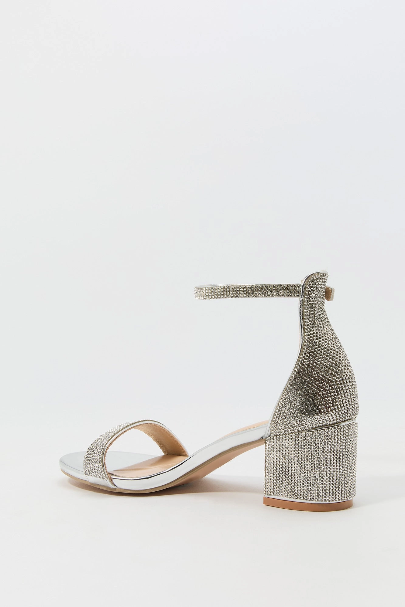 Rhinestone Open Toe Ankle Strap Low Heel