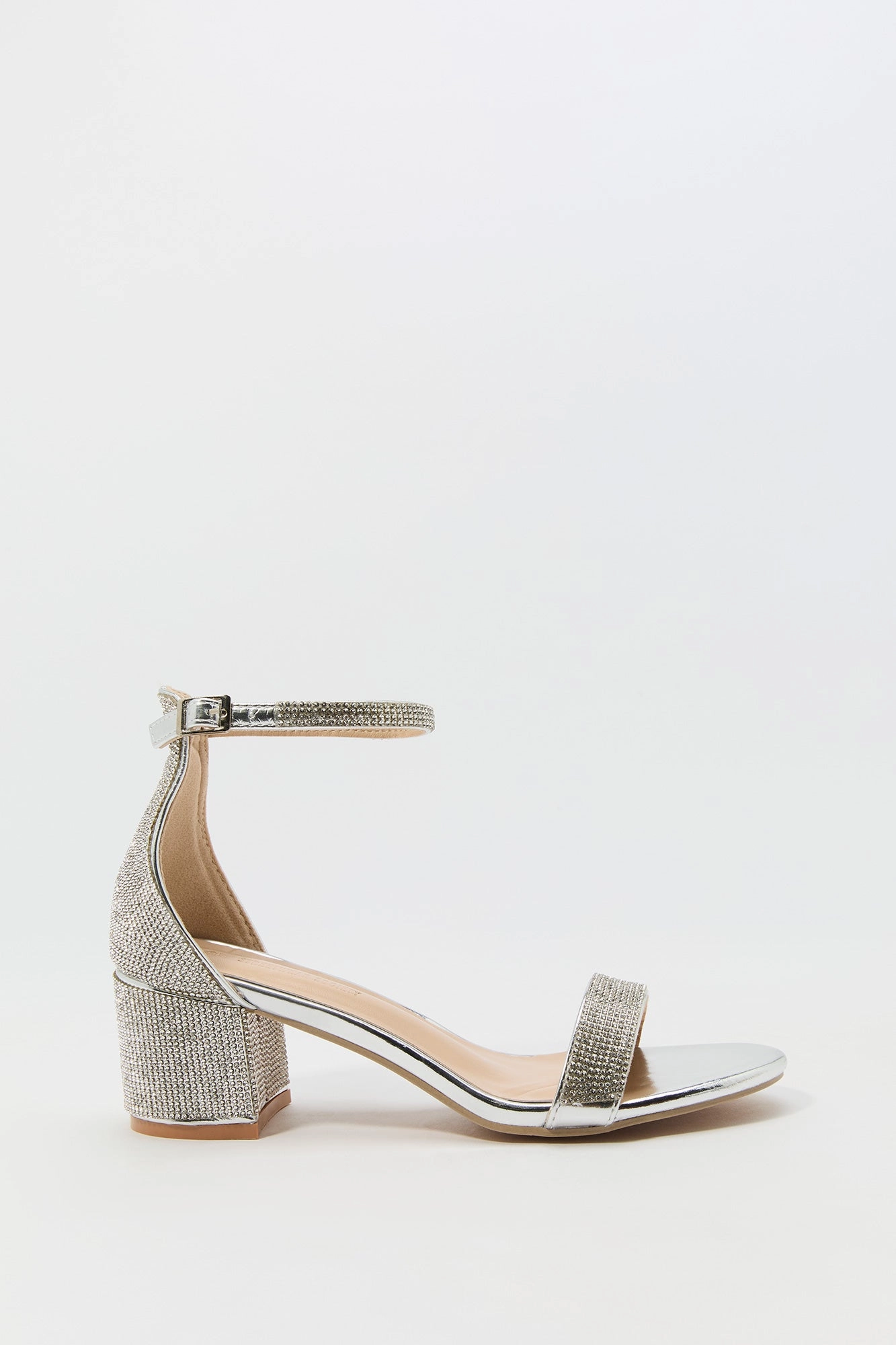 Rhinestone Open Toe Ankle Strap Low Heel