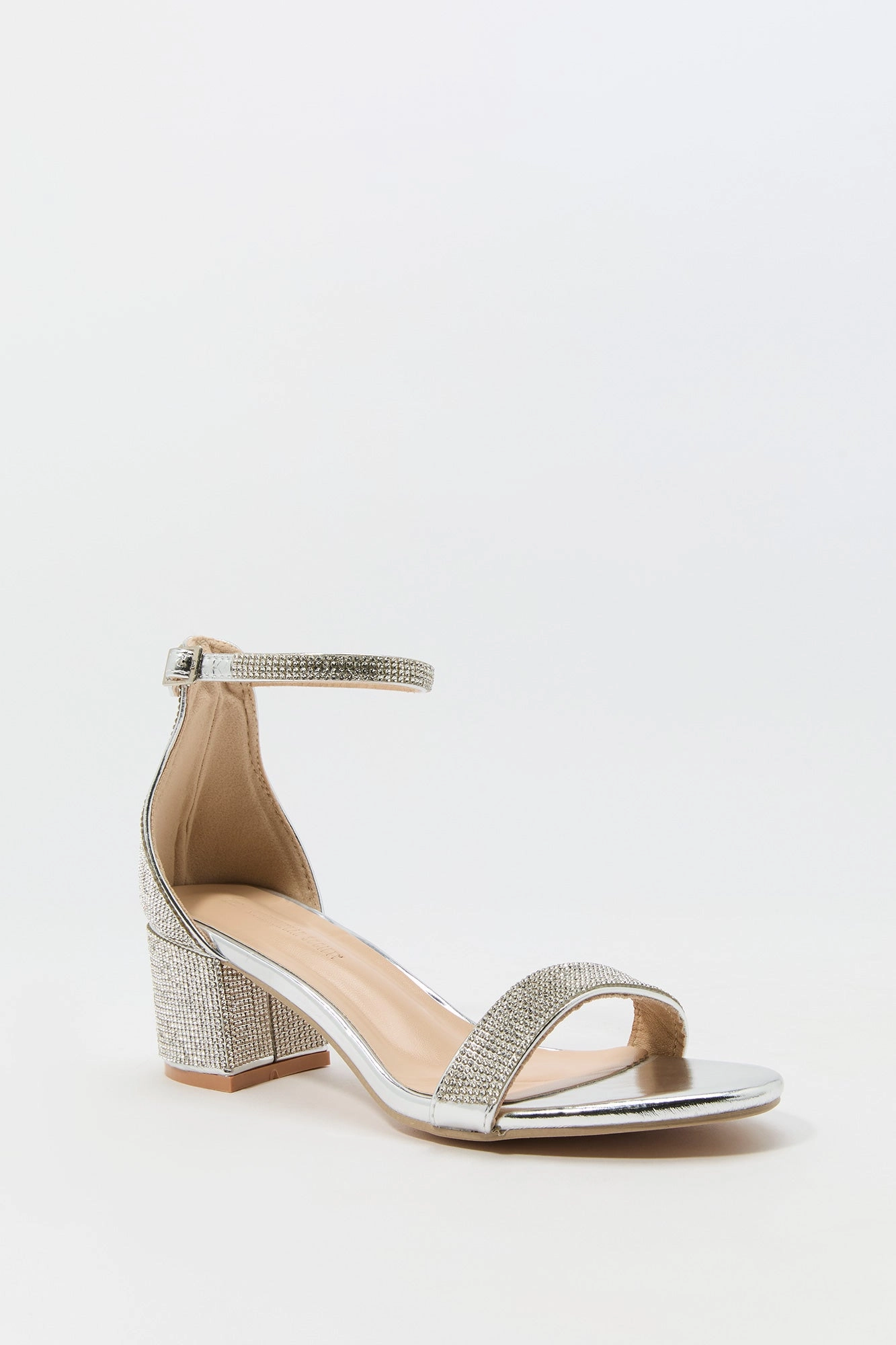 Rhinestone Open Toe Ankle Strap Low Heel