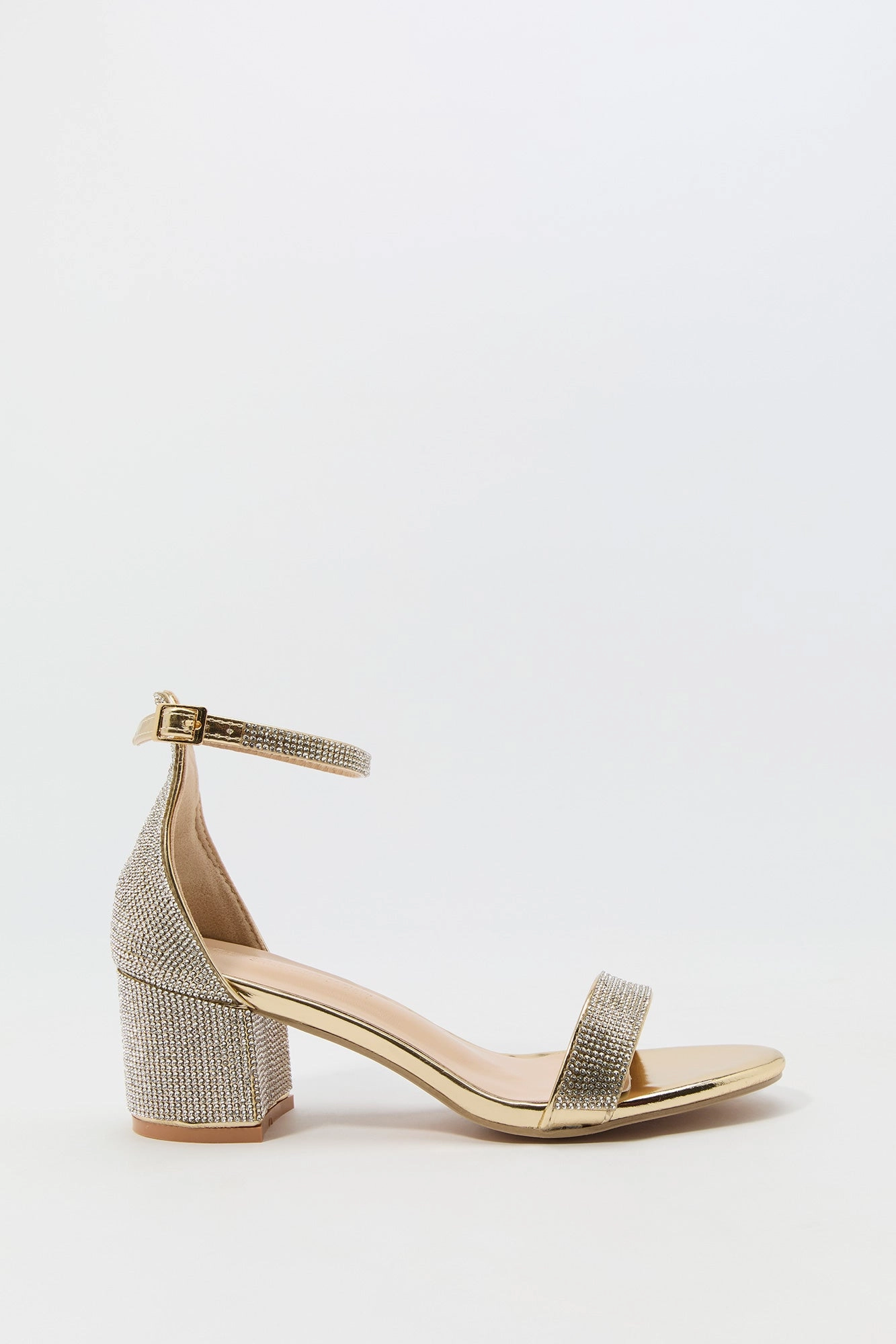 Rhinestone Open Toe Ankle Strap Low Heel