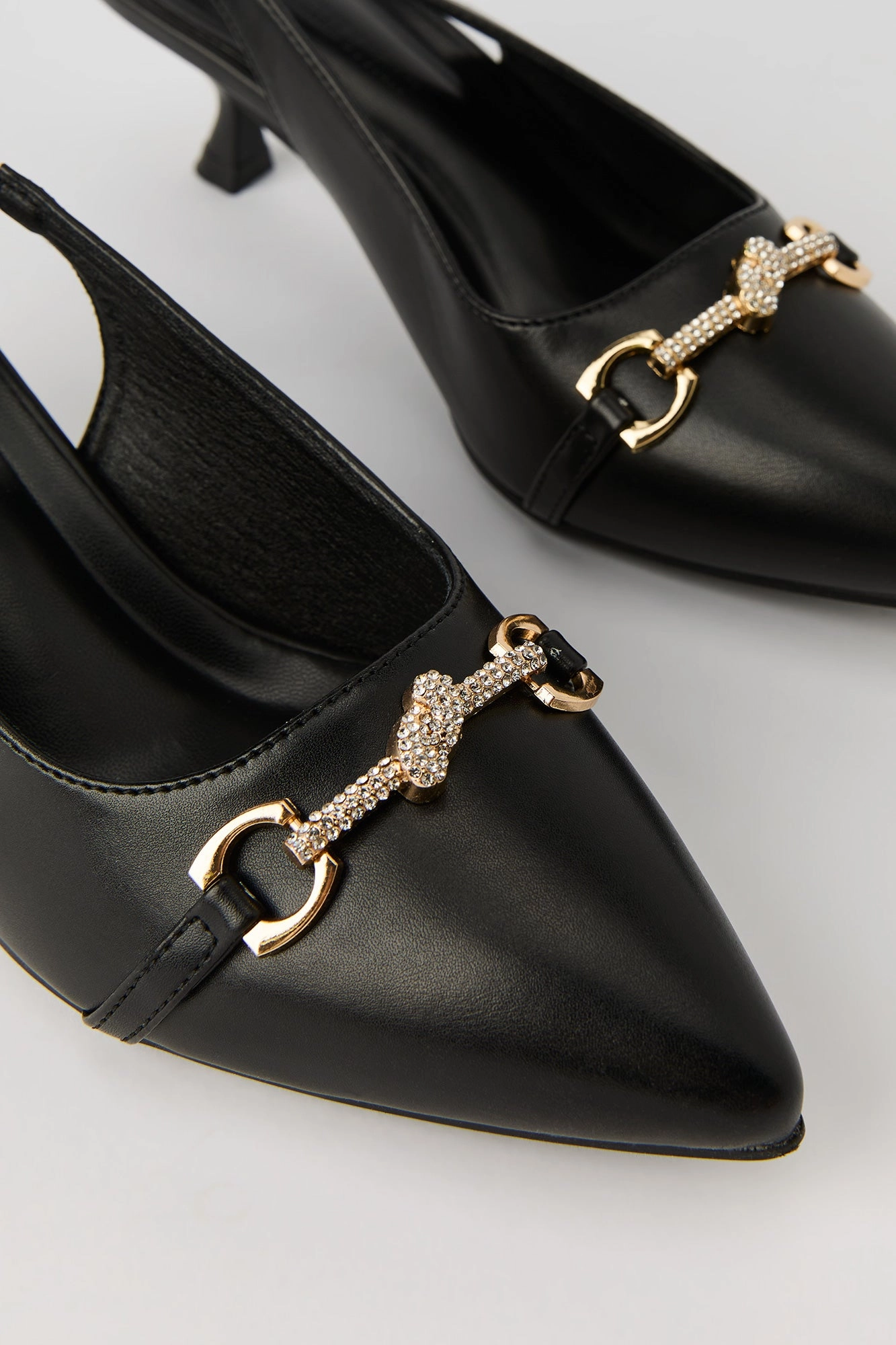 Rhinestone Pointed Toe Slingback Kitten Heel